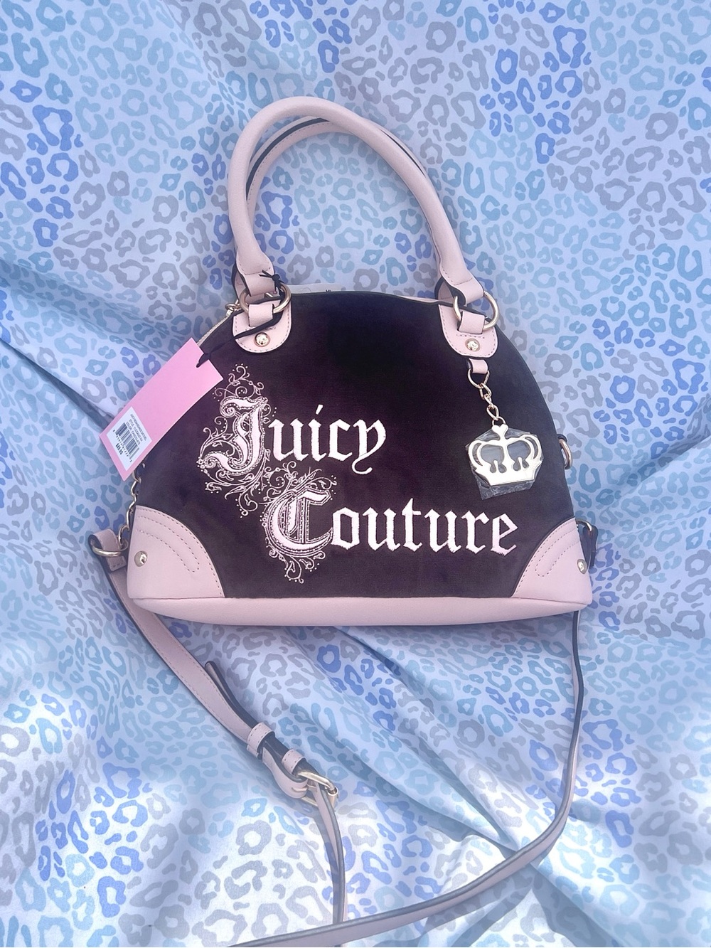New Pink Brown Juicy Couture Purse Renaissance Bowler Bag Velour Vintage Style